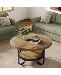Tribesigns Round Coffee Table for Living Room, 2-Tier Center Table with Storage Shelf, 31.1-Inch Industrial Cocktail Tea Table with Sturdy Curved Meta