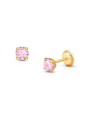 Tiny Blessings Children's 14K Gold 4mm Pink Round Cut Studs Girls' Screw Back Earrings