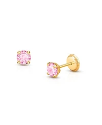 Tiny Blessings Children's 14K Gold 4mm Pink Round Cut Studs Girls' Screw Back Earrings
