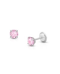 Tiny Blessings Children's 14K Gold 4mm Pink Round Cut Studs Girls' Screw Back Earrings