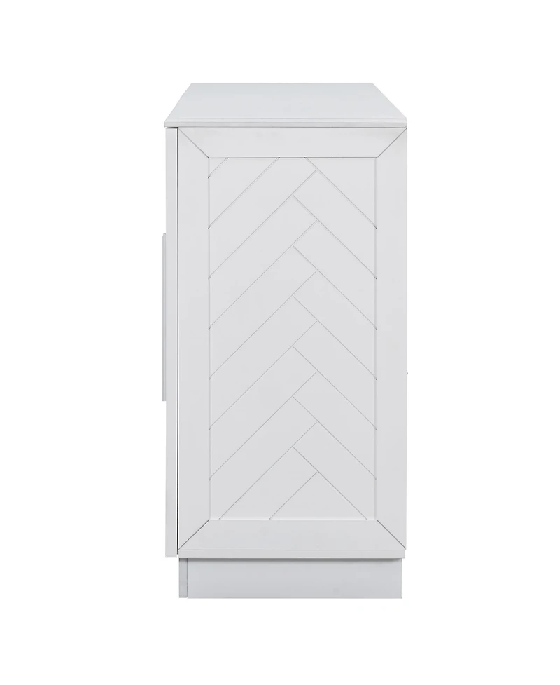 Streamdale White Sideboard Cabinet with 4 Doors, Adjustable Shelves, and Silver Handles