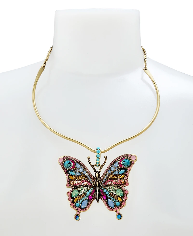 Betsey Johnson Faux Stone Boho Butterfly Pendant Wire Necklace