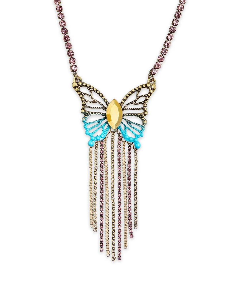 Betsey Johnson Faux Stone Boho Butterfly Fringe Pendant Necklace