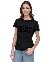 Dkny Jeans Women's Flocked Logo Crewneck T-Shirt