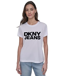 Dkny Jeans Women's Flocked Logo Crewneck T-Shirt