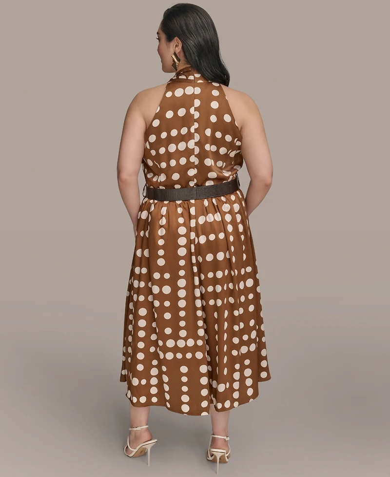 Donna Kaaran New York Plus Polka-Dot Belted Midi Dress