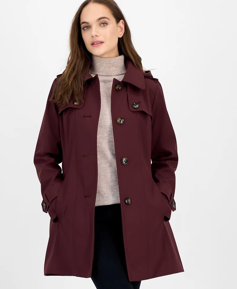 London Fog Women's Hooded Belted Zip-Front Raincoat