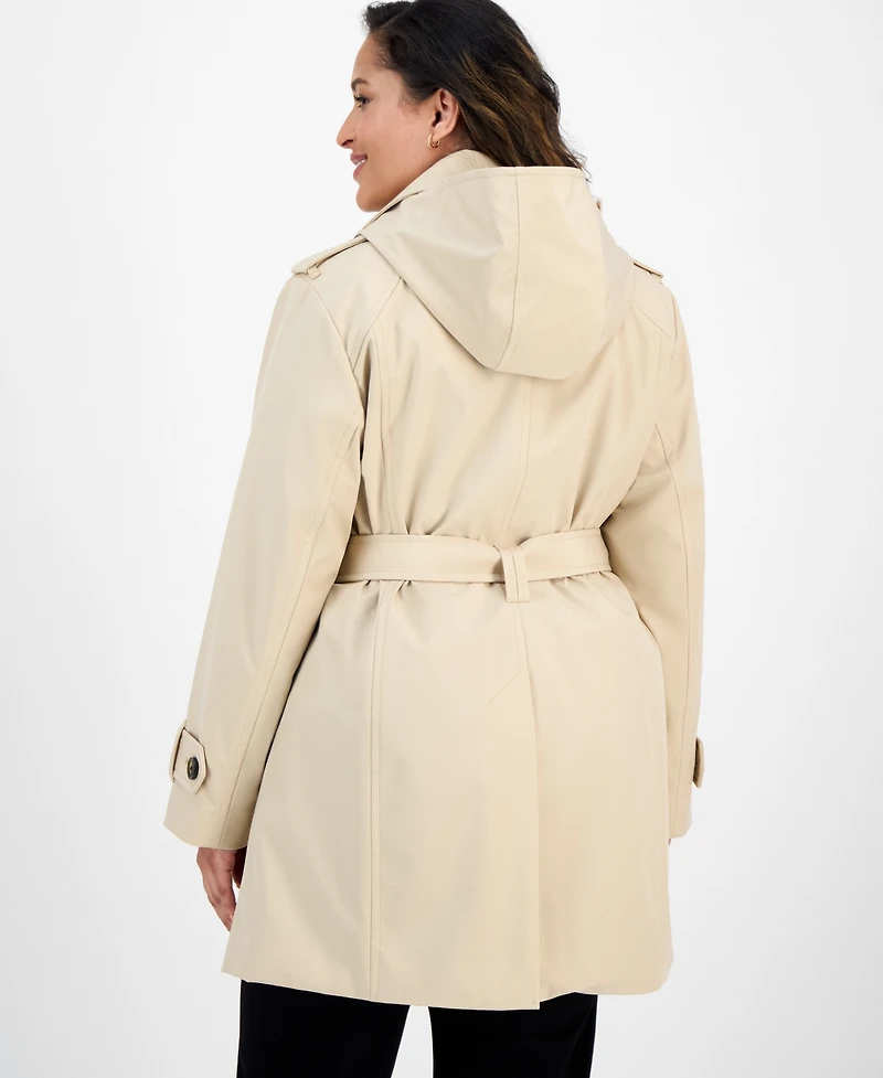London Fog Plus Hooded Belted Raincoat