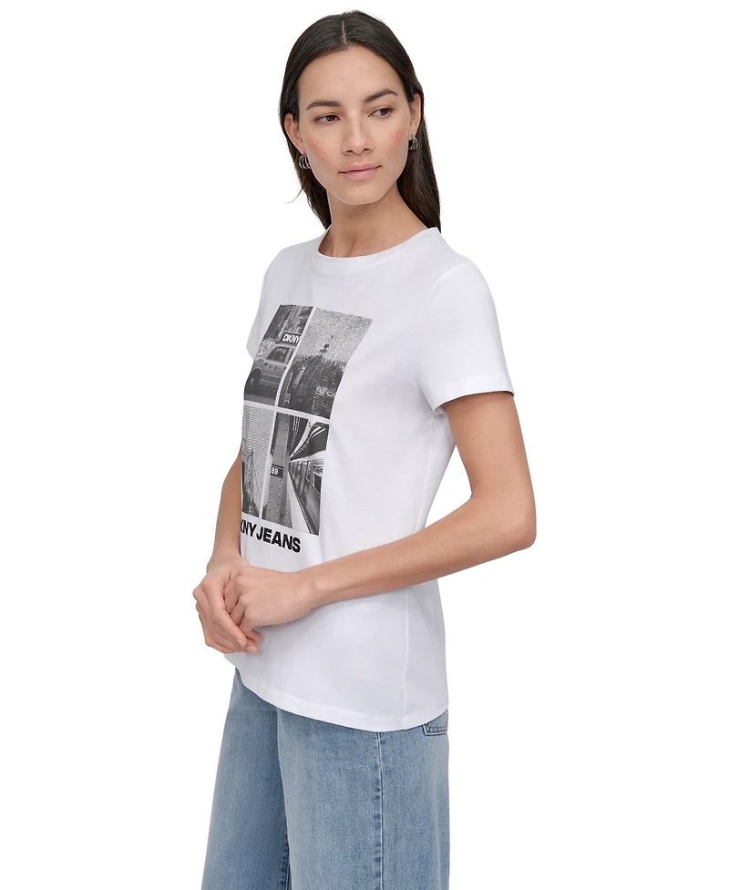 Dkny Jeans Women's Embellished Graphic Print Crewneck T-Shirt - WHB