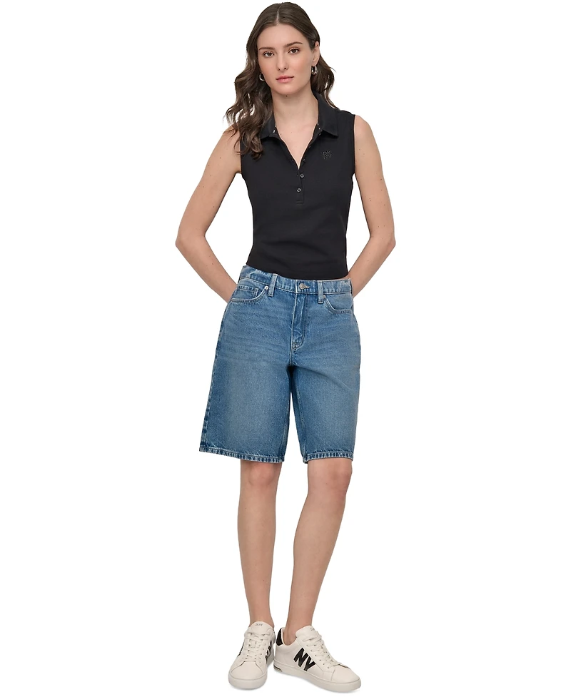 Dkny Jeans Women's High Rise Relaxed Cotton Denim Bermuda Shorts - OED