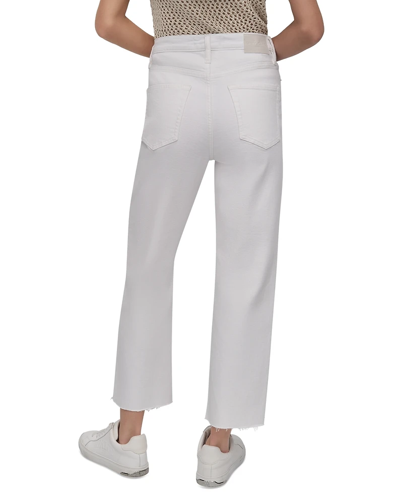 Dkny Jeans Women's High-Rise Classic Straight-Leg Raw-Hem - Wht