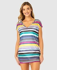 Anne Cole Women's Barcode Stripe Mesh T-Shirt Swim Cover-Up
