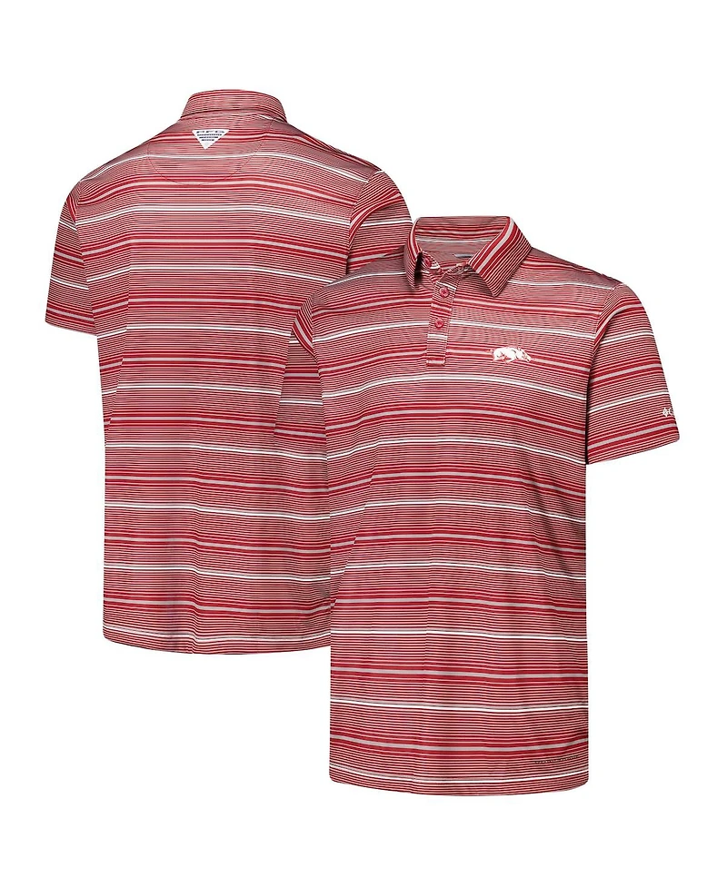 Columbia Men's Cardinal Arkansas Razorbacks Pfg Super Terminal Tackle Omni-Shade Stripe Polo Shirt