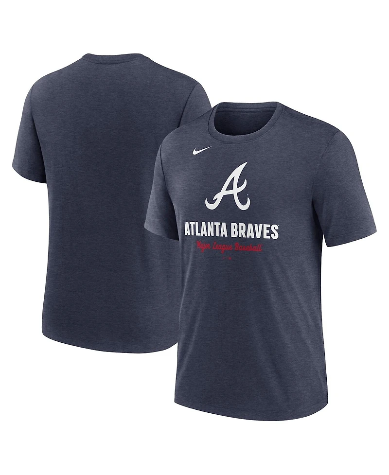 Nike Men's Heather Navy Atlanta Braves Logo Tri-Blend T-Shirt
