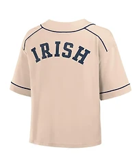 Fanatics Women's Tan Notre Dame Fighting Irish Oversized Dominant Force Midi V-Neck T-Shirt