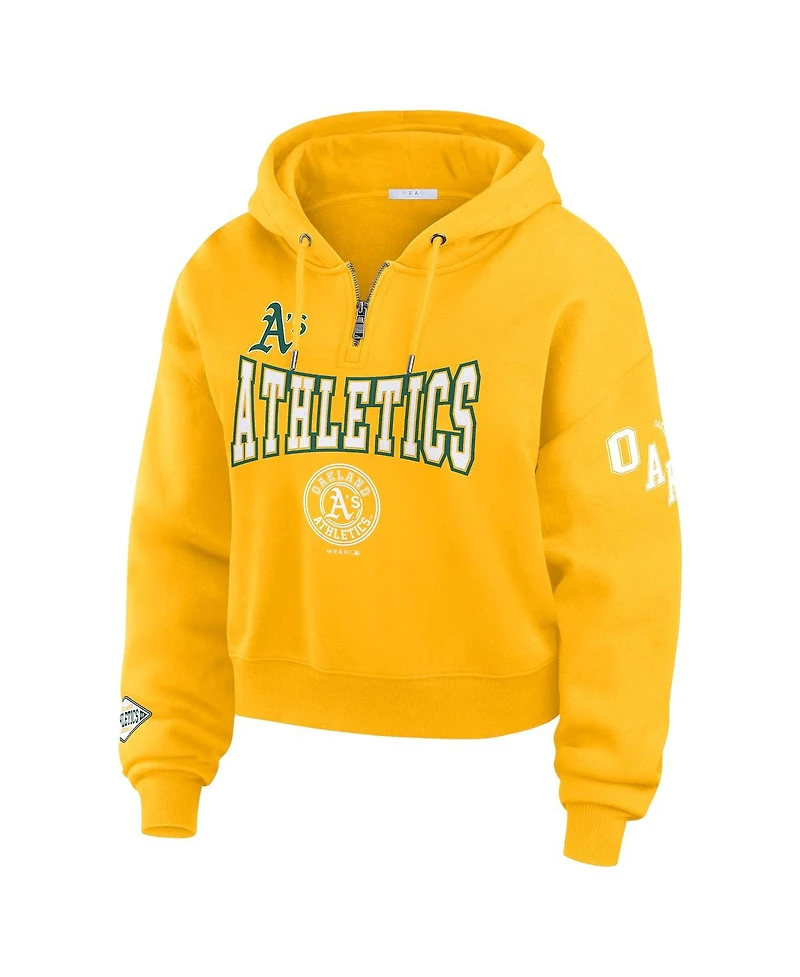 Wear by Erin Andrews Women's Gold Oakland Athletics Patch Quarter-Zip Hoodie