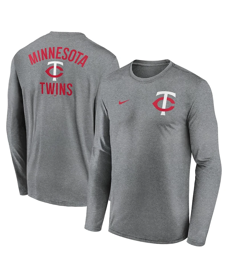 Nike Men's Heather Charcoal Minnesota Twins 2-Hit Legend Performance Long Sleeve T-Shirt