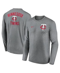 Nike Men's Heather Charcoal Minnesota Twins 2-Hit Legend Performance Long Sleeve T-Shirt