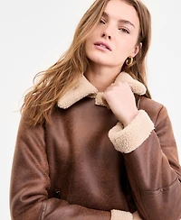 Steve Madden Women's Asymmetric Faux-Shearling Coat