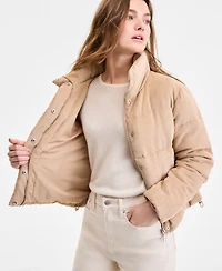 Steve Madden Women's Corduroy Zip-Front Puffer Coat