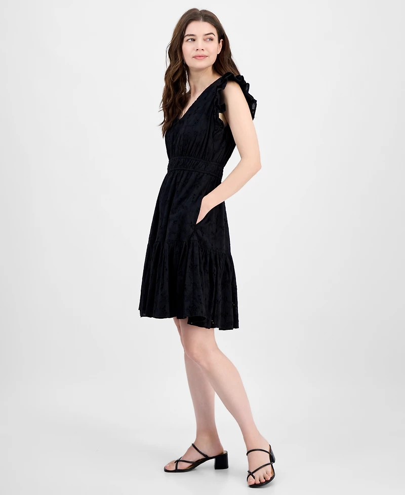 Anne Klein Women's Cotton Eyelet Drawstring-Waist Dress