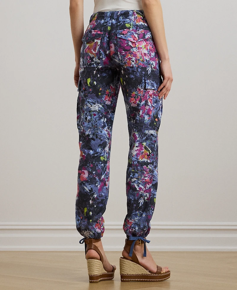 Lauren Ralph Petite Print Linen Cargo Ankle Pants