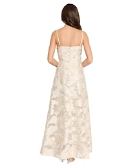 Tahari Asl Women's Jacquard Organza Ruffle Gown