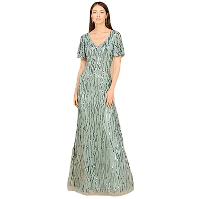 Lara Women's Beaded Gown With Cape Sleeves