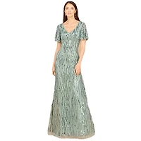 Lara Women's Beaded Gown With Cape Sleeves