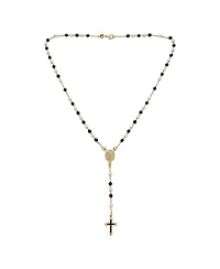 Bling Jewelry Dainty Black & White Pearl Virgin Mary Rosary Necklace with Cross Gold Plated