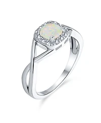 Bling Jewelry Delicate Dainty Pave Cz Halo Circle 1CTW Square Solitaire Created White Opal Promise Ring .925 Sterling Silver