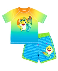Baby Shark Toddler Boys Rash Guard and Swim Trunks Outfit Set