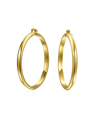 Bling Jewelry Simple Statement Hoop Huggie Earrings 18K Gold Plated 2.5 Inch Diameter