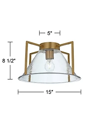 Possini Euro Design Ellsmere 15" Modern Flush-Mount Ceiling Light Fixture Kitchen Foyer Hallway Warm Brass Finish Hammered Glass