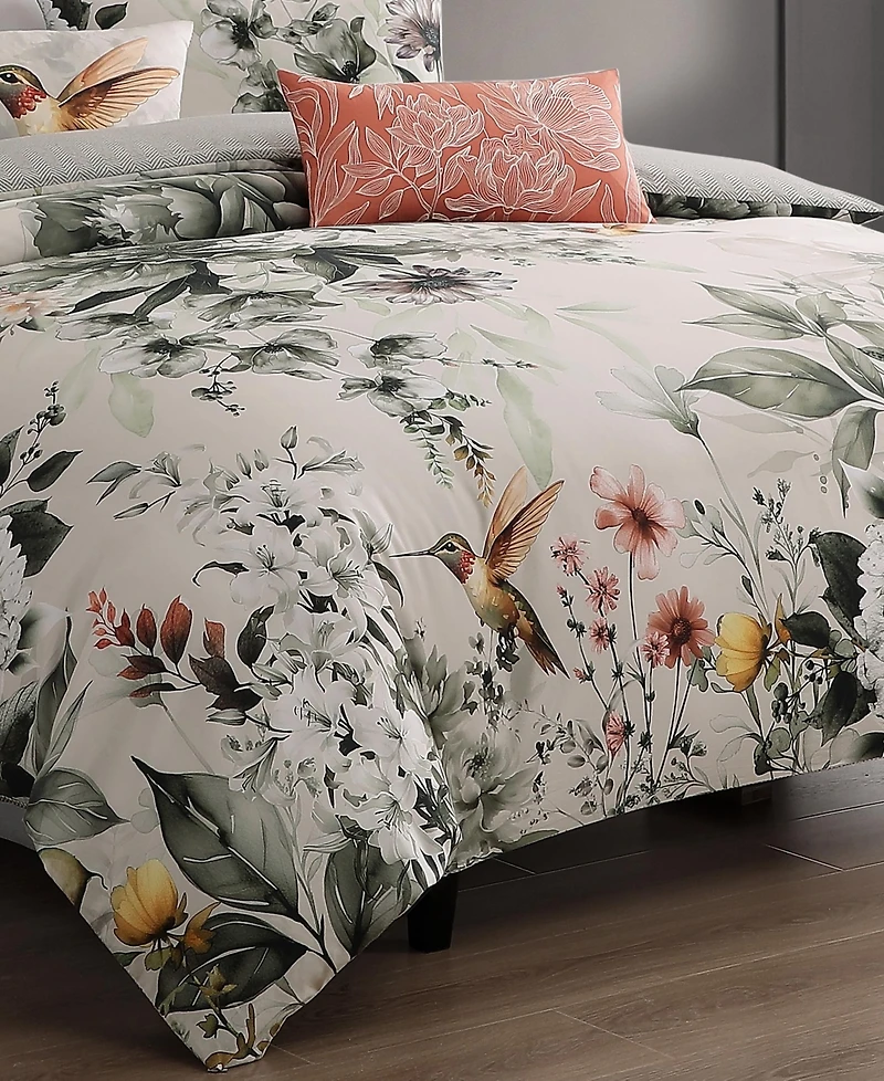 Bebejan Vintage Bloom Bedding 100% Cotton Sateen 5 Piece Queen Size Reversible Comforter Set