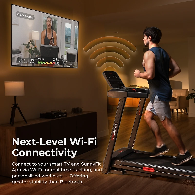 Sunny Health & Fitness Active 400 Smart Auto Incline Treadmill with WiFi & Bluetooth