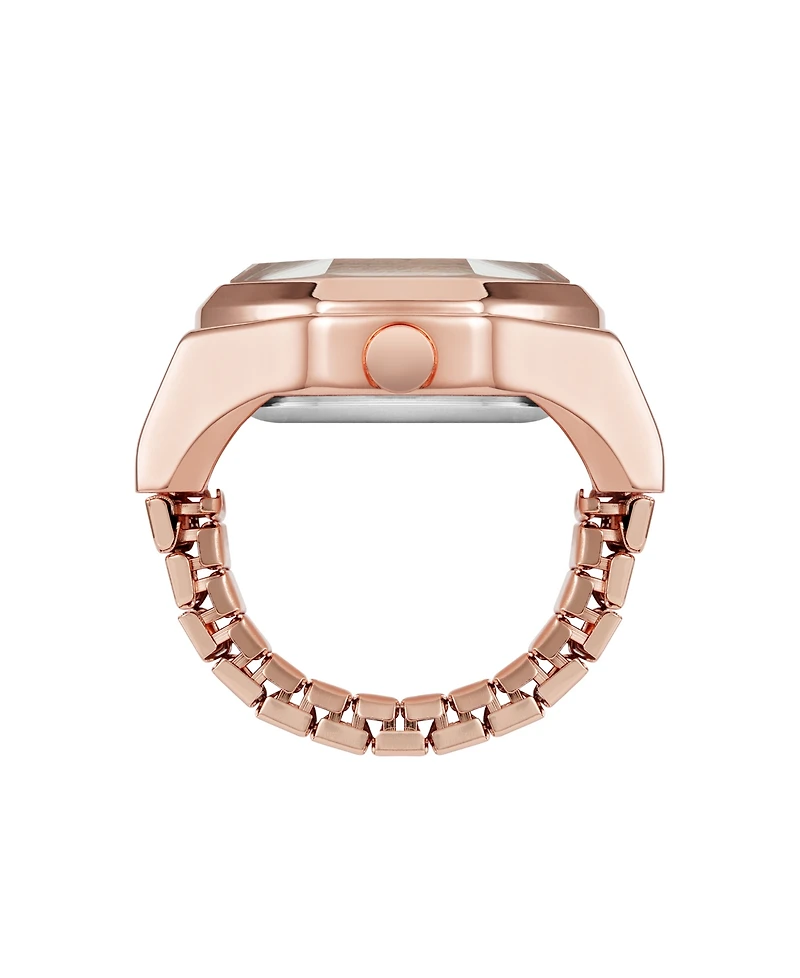 Nine West Women's Quartz Octagonal Ombre Glitter Rose Gold-Tone Metal Alloy Ring Watch, 23mm