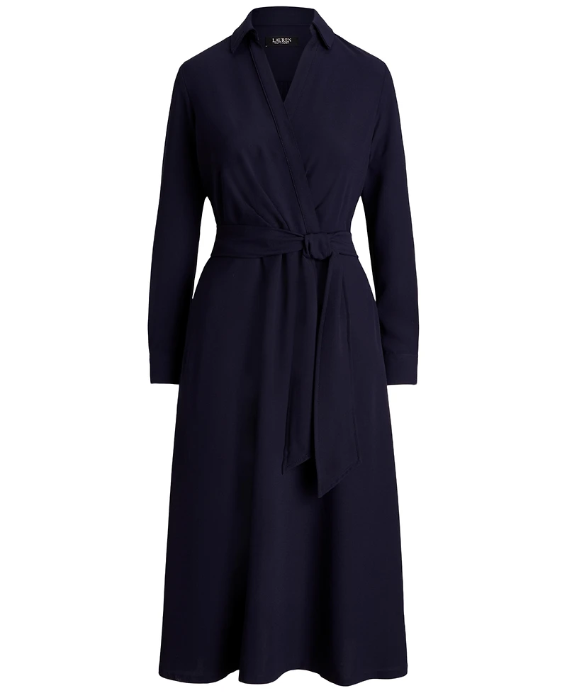 Lauren Ralph Women's Self-Belt Long-Sleeve Surplice Georgette Midi Dress