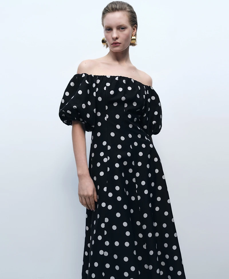 Mango Women's Strapless Polka Dot Dress