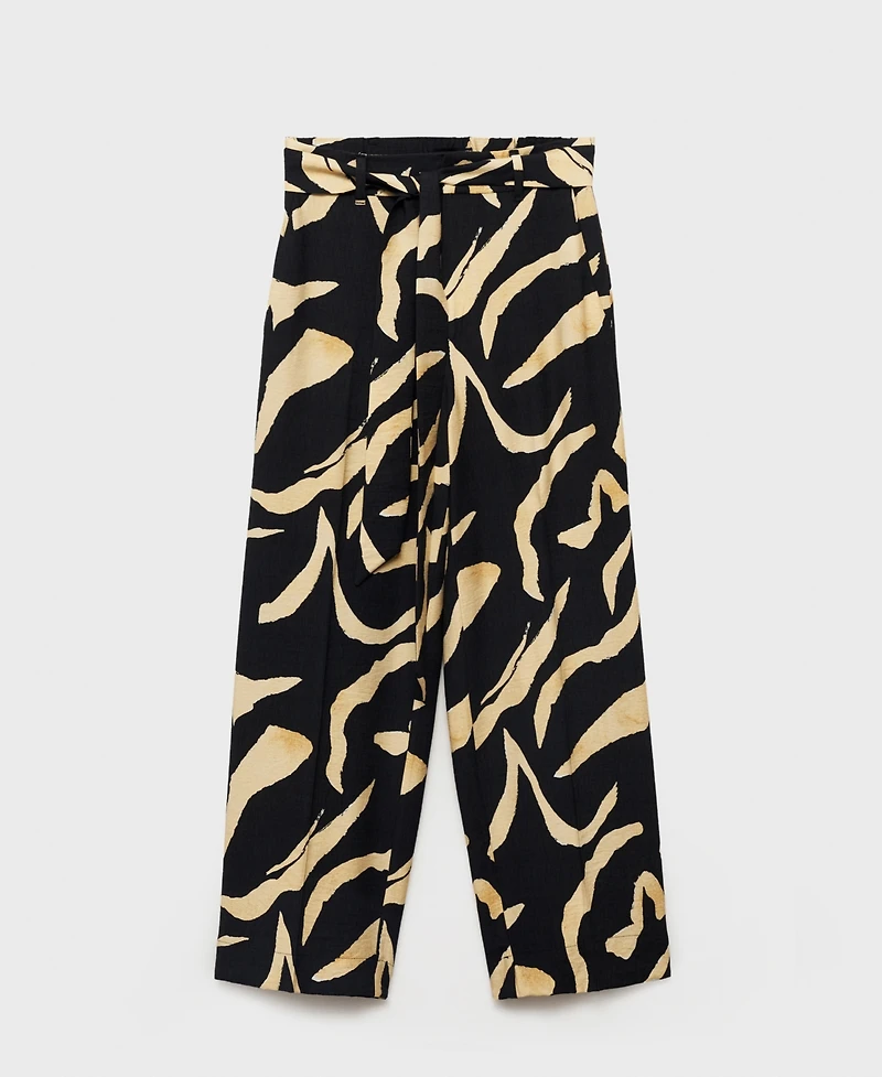 Mango Women's Belted Printed Straight Trousers Pants