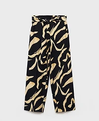 Mango Women's Belted Printed Straight Trousers Pants