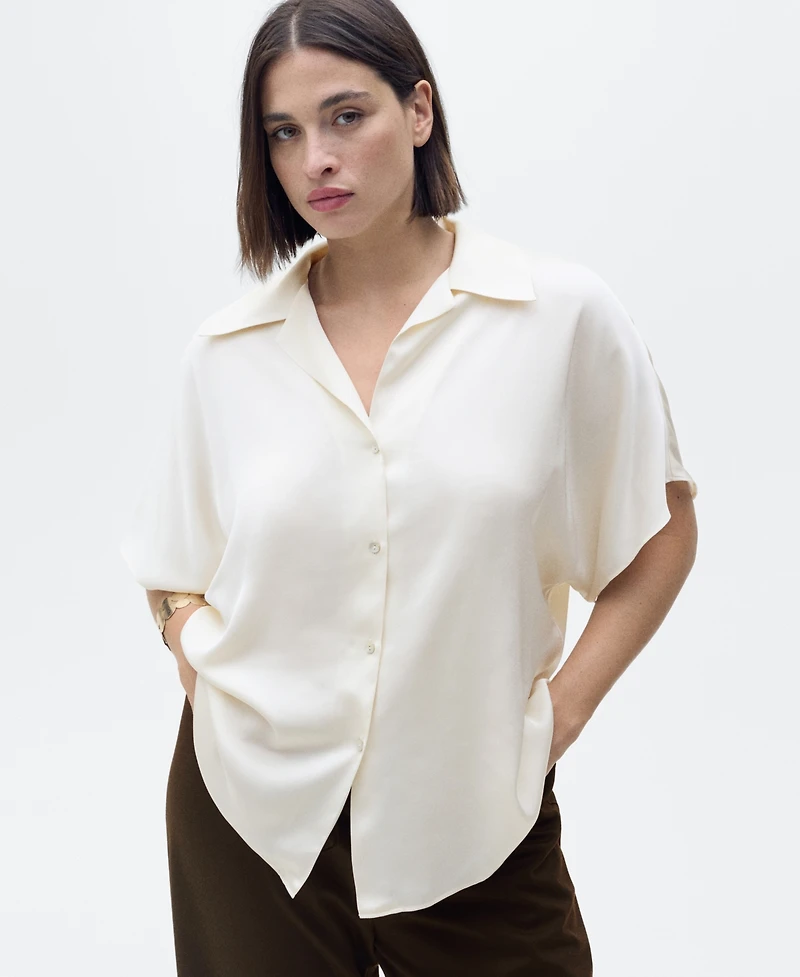 Mango Women's Short-Sleeved Satin Shirt
