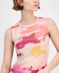 Bar Iii Women's Printed Mesh Crewneck Sleeveless Top, Exclusively at Macy's