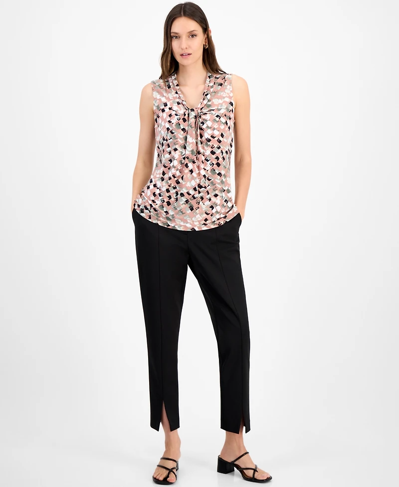 Kasper Women's Printed Twisted V-Neck Sleeveless Top, Regular & Petite
