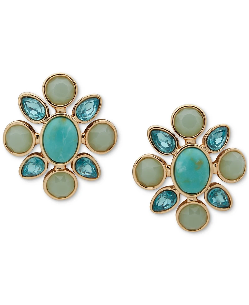 Anne Klein Gold-Tone Mixed Stone Cluster Stud Earrings