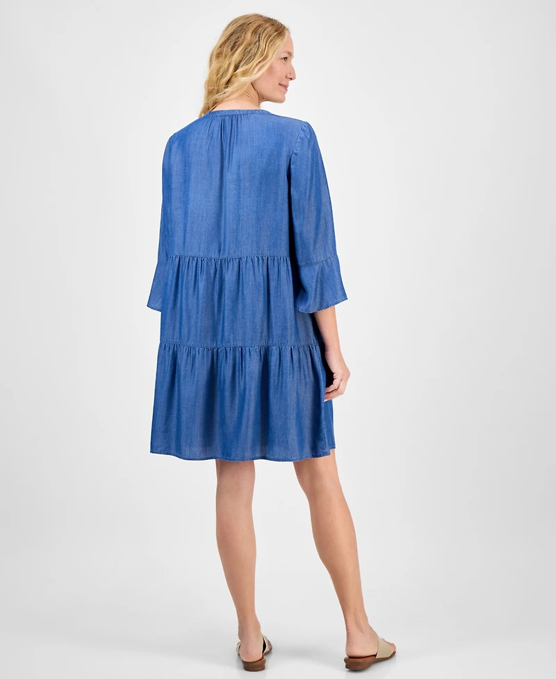 Style & Co Petite Tiered Chambray Dress, Exclusively at Macy's