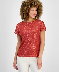 Anne Klein Women's Sequinned-Mesh Boat-Neck Top