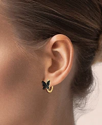 Lali Jewels Black & White Diamond Butterfly Small Hoop Earrings (1/3 ct. t.w.) in 14k Gold