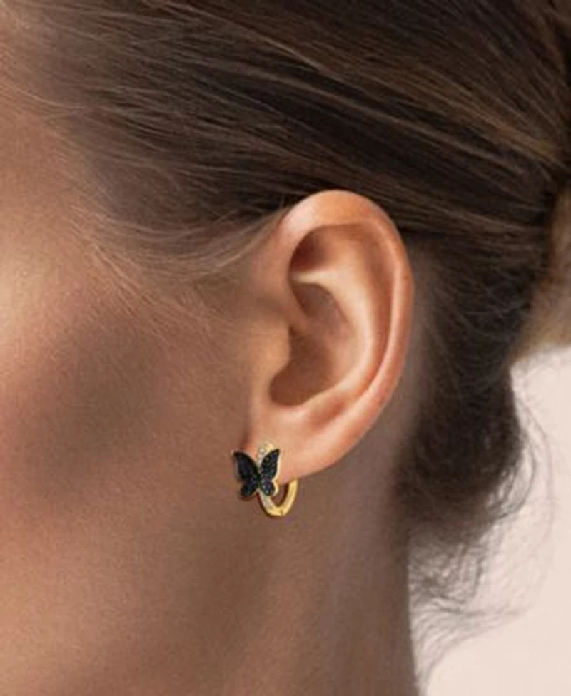 Lali Jewels Black White Diamond Butterfly Hoop Earrings Ring Jewelry Collection In 14k Gold
