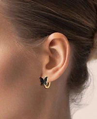 Lali Jewels Black White Diamond Butterfly Hoop Earrings Ring Jewelry Collection In 14k Gold